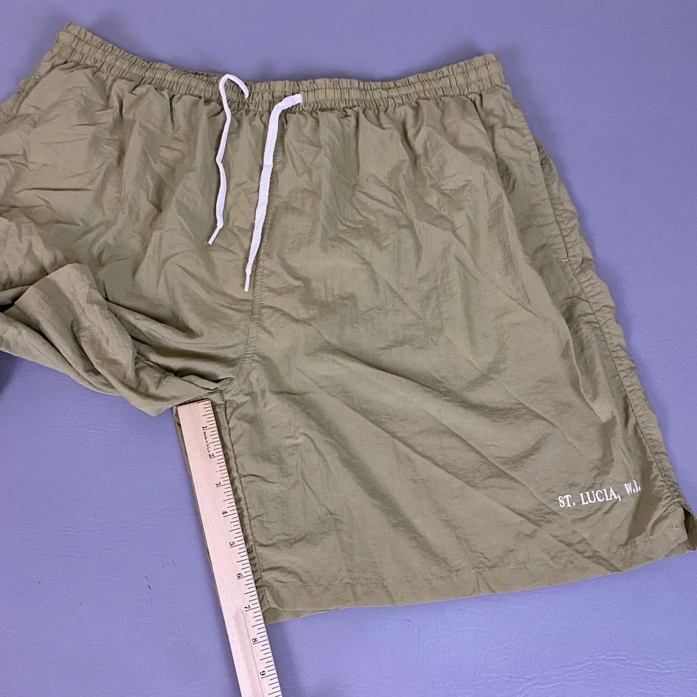 Castaways Swim Trunks Men's 2XL St Lucia Embroidered Nylon  Khaki Tan Mesh Lined